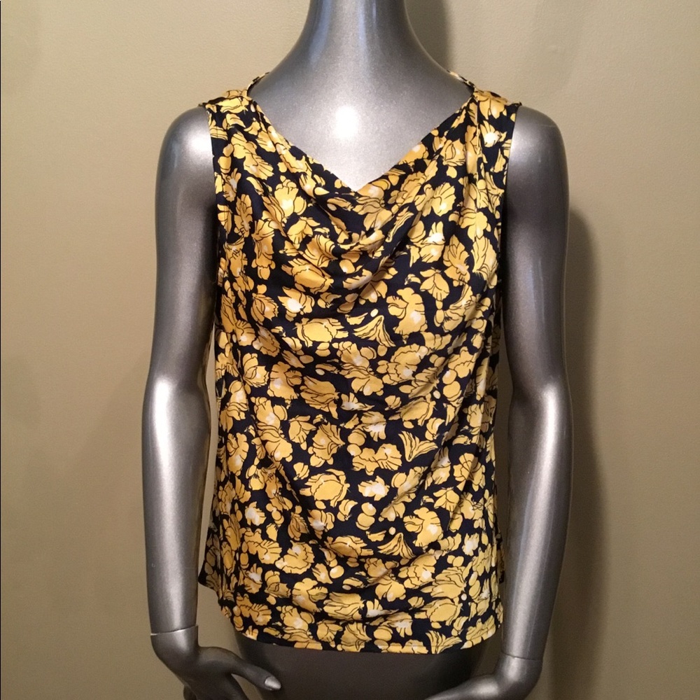 Banana Republic yellow floral sleeveless blouse